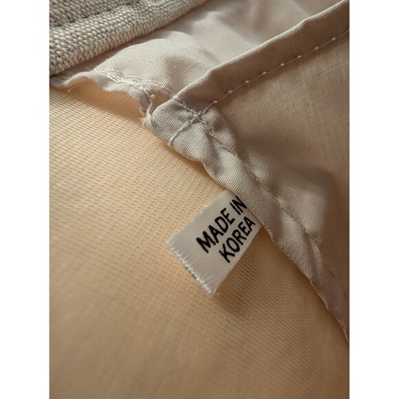 Vntg Fine Arts Bag Co Beige Linen & Wood Bead Purse Tote Zips Close Dual Handles - Picture 6 of 13